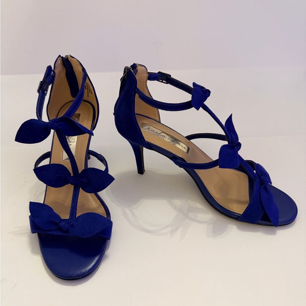 Amelia Grace Blue Suede Bow Sandals Size 8 1/2 M